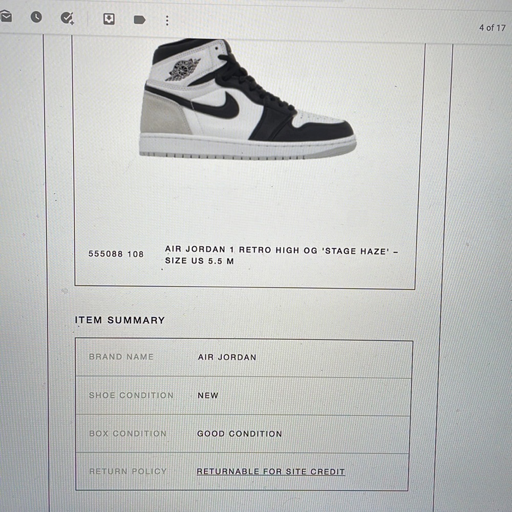 air jordan 1 retro high OG ‘STAGE HAZE’ size 5.5 M